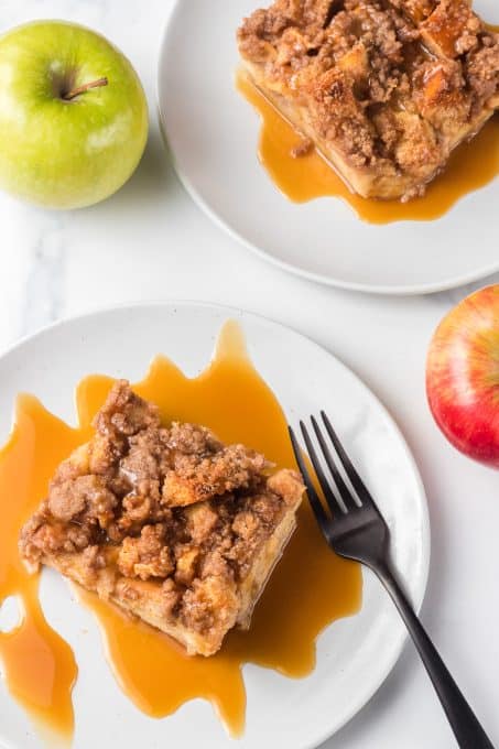 Plates of Apple French Toast with caramel.