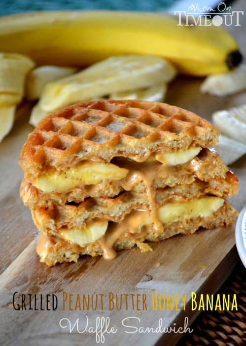 Grilled Peanut Butter Honey Banana Waffle Sandwiches