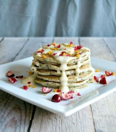 The perfect breakfast - Cranberry Pancakes with Orange Cream Cheese Frosting!