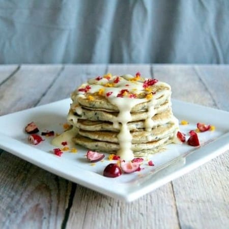 The perfect breakfast - Cranberry Pancakes with Orange Cream Cheese Frosting!