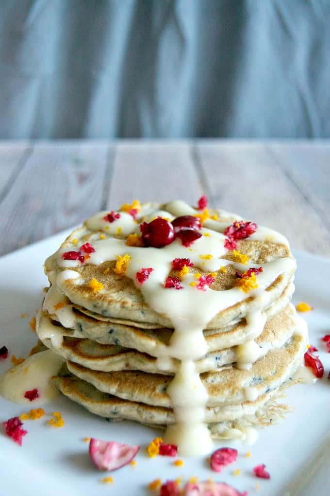 The perfect breakfast - Cranberry Pancakes with Orange Cream Cheese Frosting!