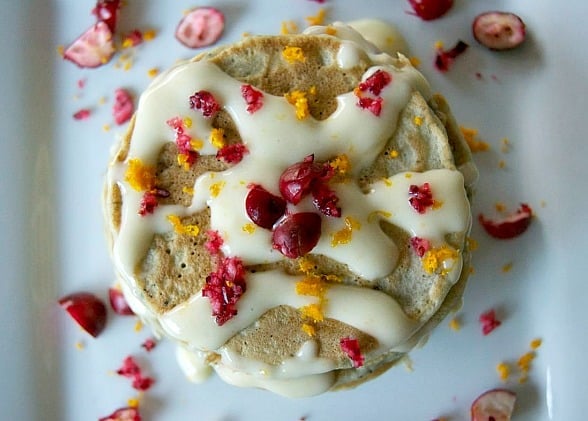 The perfect breakfast - Cranberry Pancakes with Orange Cream Cheese Frosting!