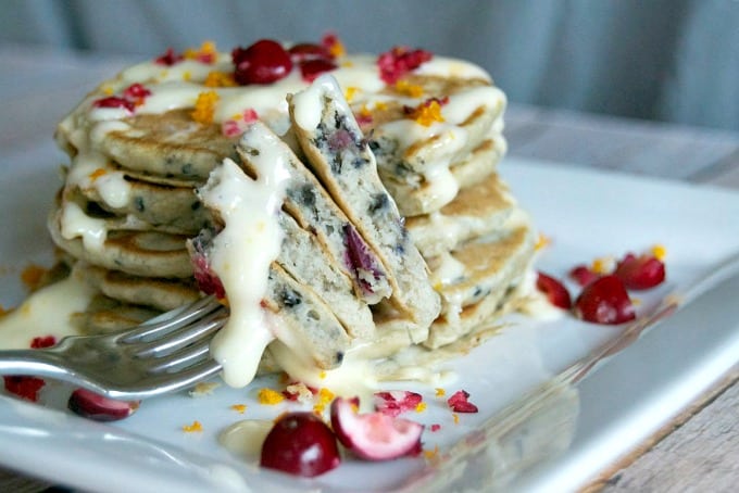 The perfect breakfast - Cranberry Pancakes with Orange Cream Cheese Frosting!