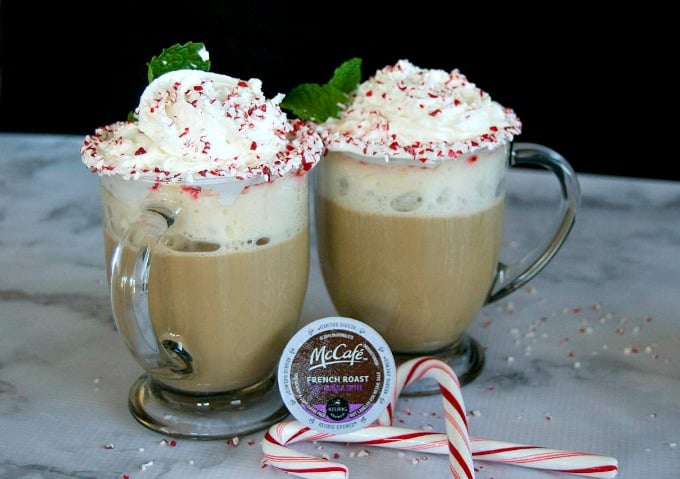 Peppermint, white chocolate hot cocoa and coffee make up this delicious holiday drink you can make at home!