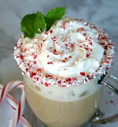 Peppermint, white chocolate hot cocoa and coffee make up this delicious holiday drink you can make at home!