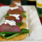 A great holiday appetizer - Merlot poached pears, arugula, and goat cheese. Flavor in every bite!