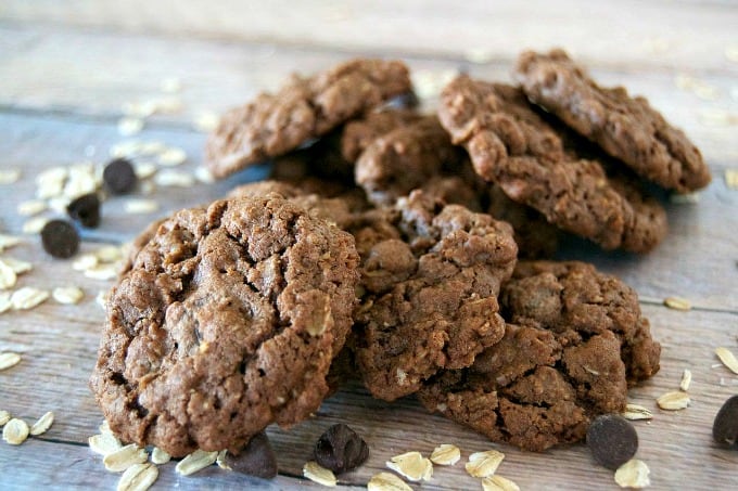 Double Chocolate Oatmeal Cookies are those old-time favorite oatmeal cookies made for chocolate lovers with the addition of cocoa and dark chocolate chips!