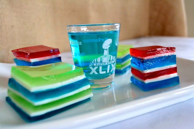 Game Day Jelly Shots - cubes of flavored gelatin in your favorite team colors spiked with flavored vodka for extra fun!