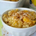 This salad of pineapple, mango and Mandarin oranges mixed with quinoa cooked in coconut milk is sure to remind you of a beach and warmer weather!