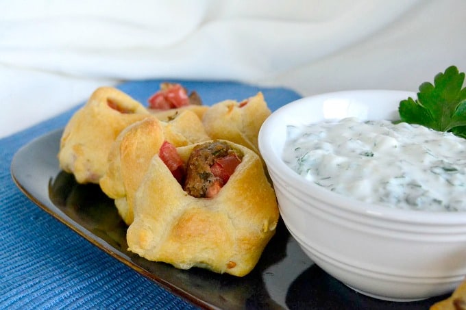 Turkey Gyro Pockets - bite size gyros with a creamy Tzatziki sauce , perfect as appetizers or a main course!