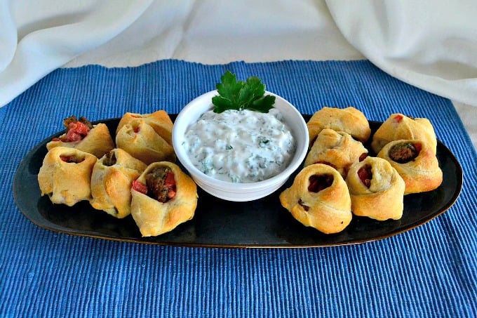 Turkey Gyro Pockets - bite size gyros with a creamy Tzatziki sauce , perfect as appetizers or a main course!