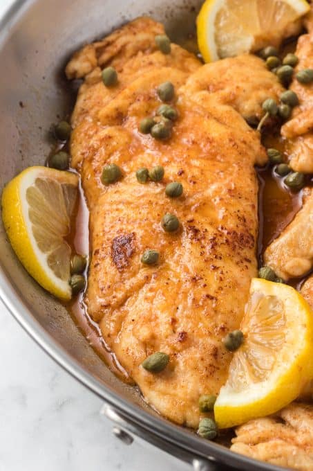Capers and lemon sauce with chicken.