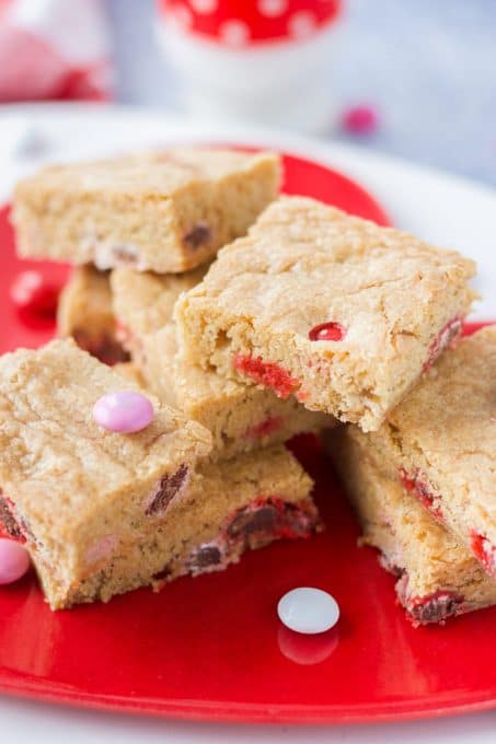 Blondies with Valentine M&M's.