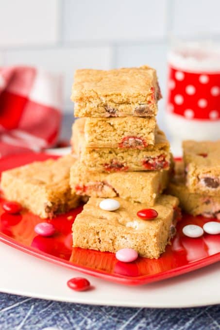 Blondies with chocolate M&M's.