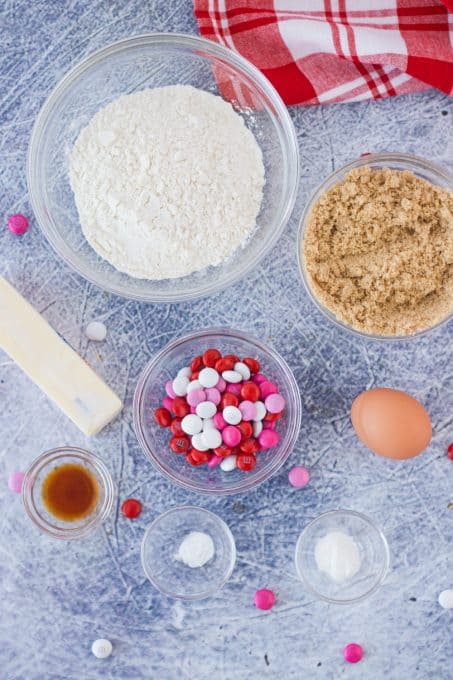 Ingredients for M&M Valentine Blondies.