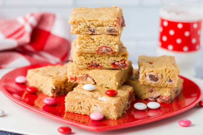 A plate of M&M Blondies.