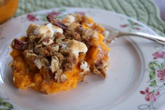 SO delicious, the maple syrup enhances the sweet potato flavor and it's topped with an irresistible brown sugar and oat topping. Don't forget the marshmallows!