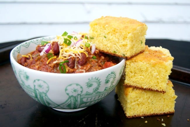 Two great comfort foods for a cold winter's day! Slow Cooker Chili and Jalapeño Corn Bread!