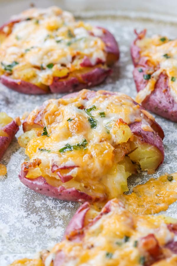 Smashed Roasted Cheesy Potatoes.