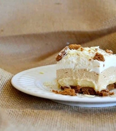 These Biscoff White Chocolate Dream Bars are crushed Biscoff cookies, Biscoff Cookie Spread, and White Chocolate Pudding make these NO BAKE bars an unbelievable dessert, perfect to serve anytime!