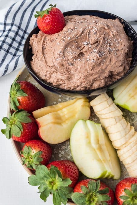 Creamy chocolate cheesecake fruit dip.