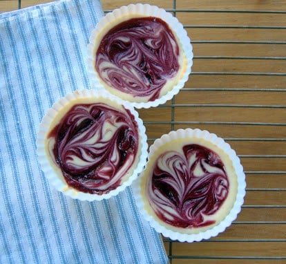 Blackberry puree and cheesecake make up these super individual desserts!