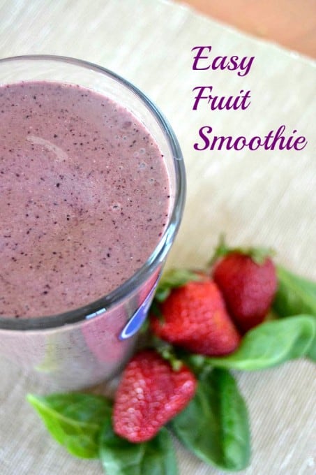 This Easy Fruit Smoothie made with blueberries, strawberries, Greek yogurt and chia seeds is the perfect nutritional energy boost before or after your walk!