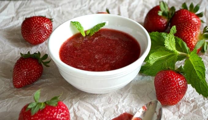 The perfect 3 Ingredient Strawberry Sauce for ice cream, pancakes, waffles, and more!