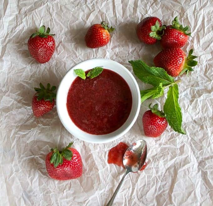 The perfect 3 Ingredient Strawberry Sauce for ice cream, pancakes, waffles, and more!