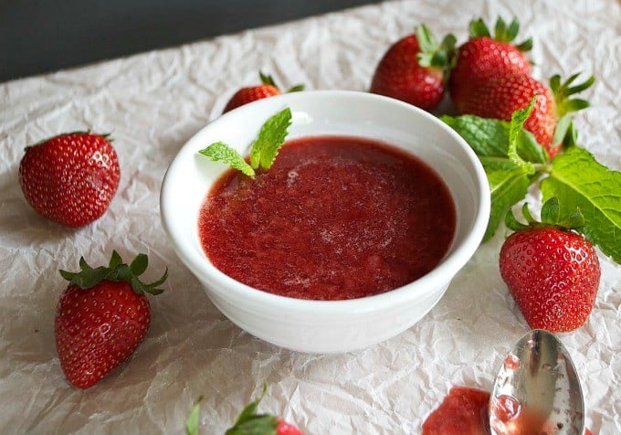 The perfect 3 Ingredient Strawberry Sauce for ice cream, pancakes, waffles, and more!