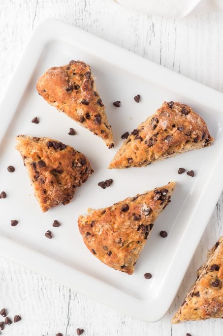 A plate of Chocolate chip Banana Scones.
