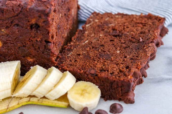 A loaf of Double Chocolate Banana Bread.