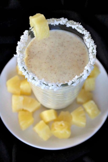 Start or end your workouts with this dairy-free, protein packed tropical smoothie.