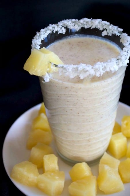 Start or end your workouts with this dairy-free, protein packed tropical smoothie.