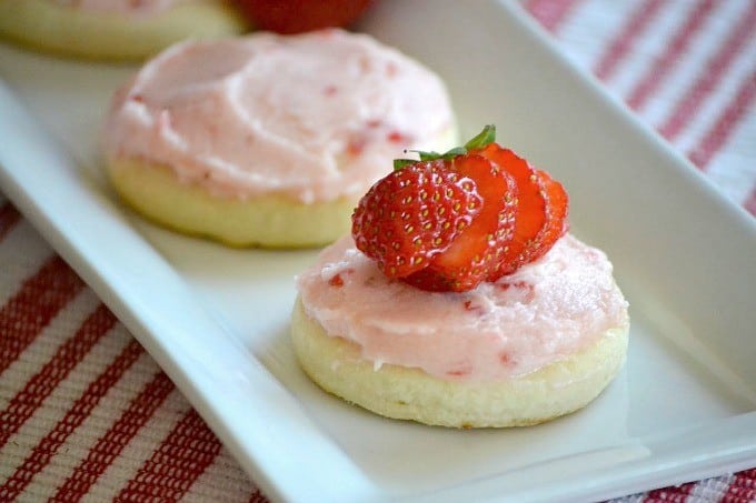 Soft Sugar Cookies frosted with a fresh strawberry buttercream. - perfect for summer!