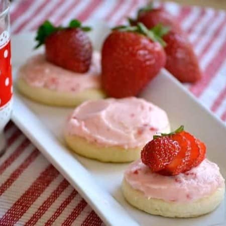 Soft Sugar Cookies frosted with a fresh strawberry buttercream. - perfect for summer!