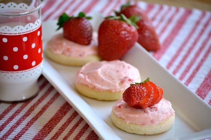 Soft Sugar Cookies frosted with a fresh strawberry buttercream. - perfect for summer!