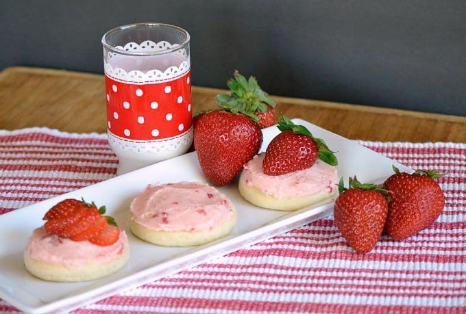 Soft Sugar Cookies frosted with a fresh strawberry buttercream. - perfect for summer!