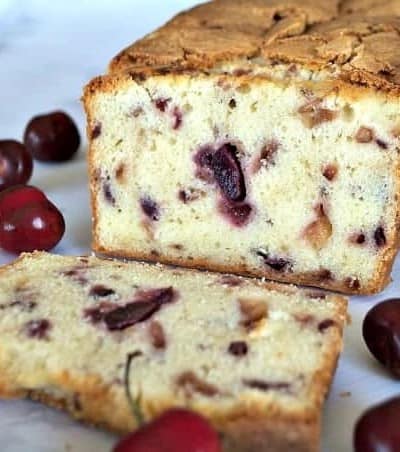 A delicious pound cake made even better with the addition of fresh cherries!