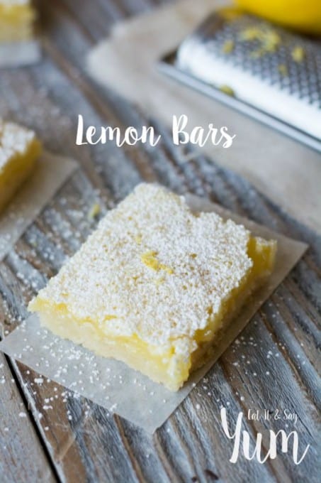 My favorite Lemon Bars- made from scratch- so delicious- creamy lemon filling over a buttery crust
