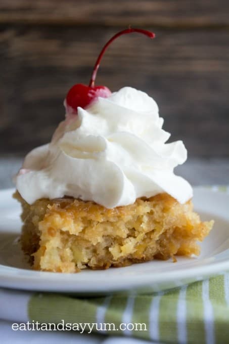 Pineapple Soak Cake with whipped cream