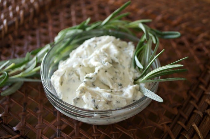 Lightly sweetened with honey, this Whipped Rosemary Goat Cheese is great on crackers, sandwiches or in salads!