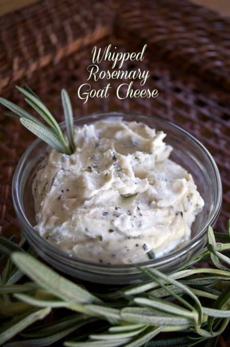 Lightly sweetened with honey, this Whipped Rosemary Goat Cheese is great on crackers, sandwiches or in salads!