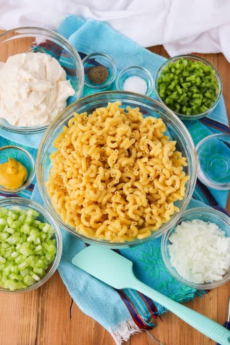 Ingredients for Macaroni Salad.