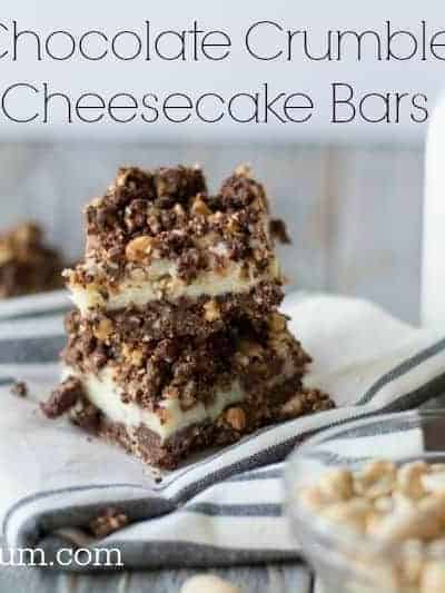 Chocolate Crumble Cheesecake Bars are a delicious dessert with lots of chocolate flavor and added crunch from peanuts and graham crackers.