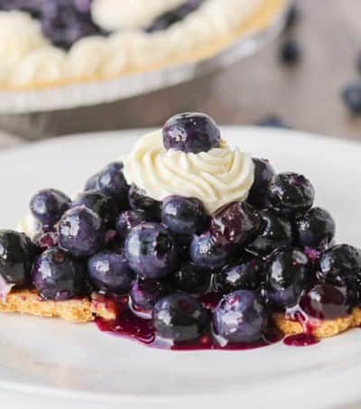 A slice of No Bake Blueberry Pie