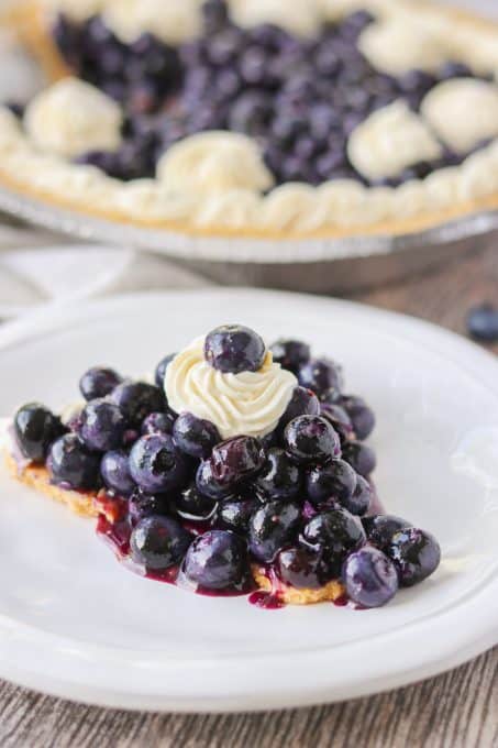 A slice of a No Bake Blueberry Pie.