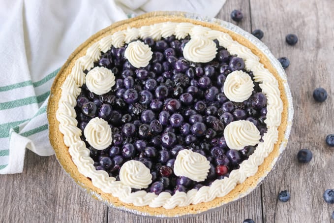 Blueberry Pie with Stabilized Whipped Cream.