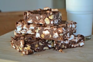 This Peanut Butter Rocky Road is full of peanuts and marshmallows. It will be difficult to eat just one piece of this sweet treat.