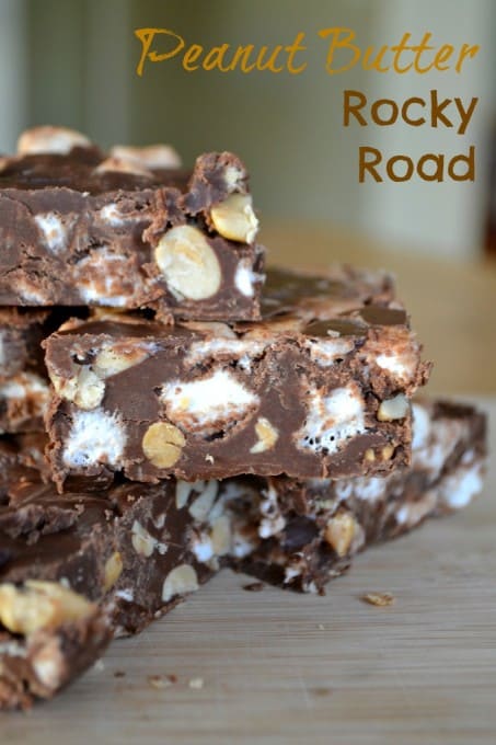 This Peanut Butter Rocky Road is full of peanuts and marshmallows. It will be difficult to eat just one piece of this sweet treat.